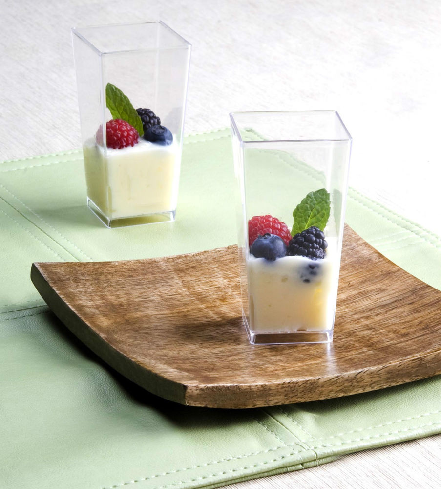 Dessert Shooter Cups
 3 oz Square Tall Cube Plastic Mini Shot Glass Dessert