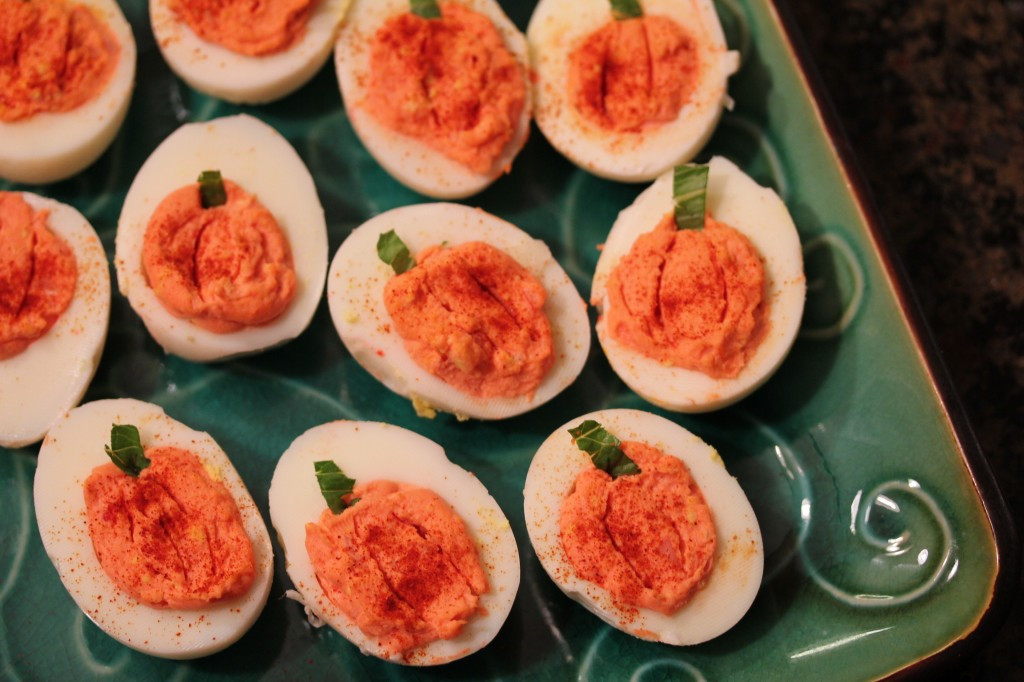 Deviled Eggs Halloween
 Halloween Party Recipes "Pumpkin" Deviled Eggs