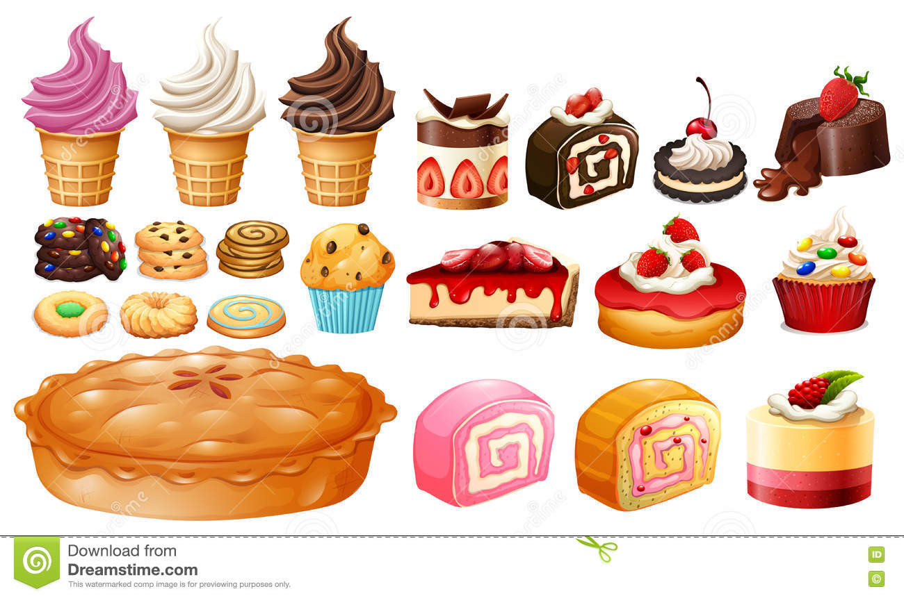 Different Types Of Desserts
 Set Different Kinds Desserts Stock Vector