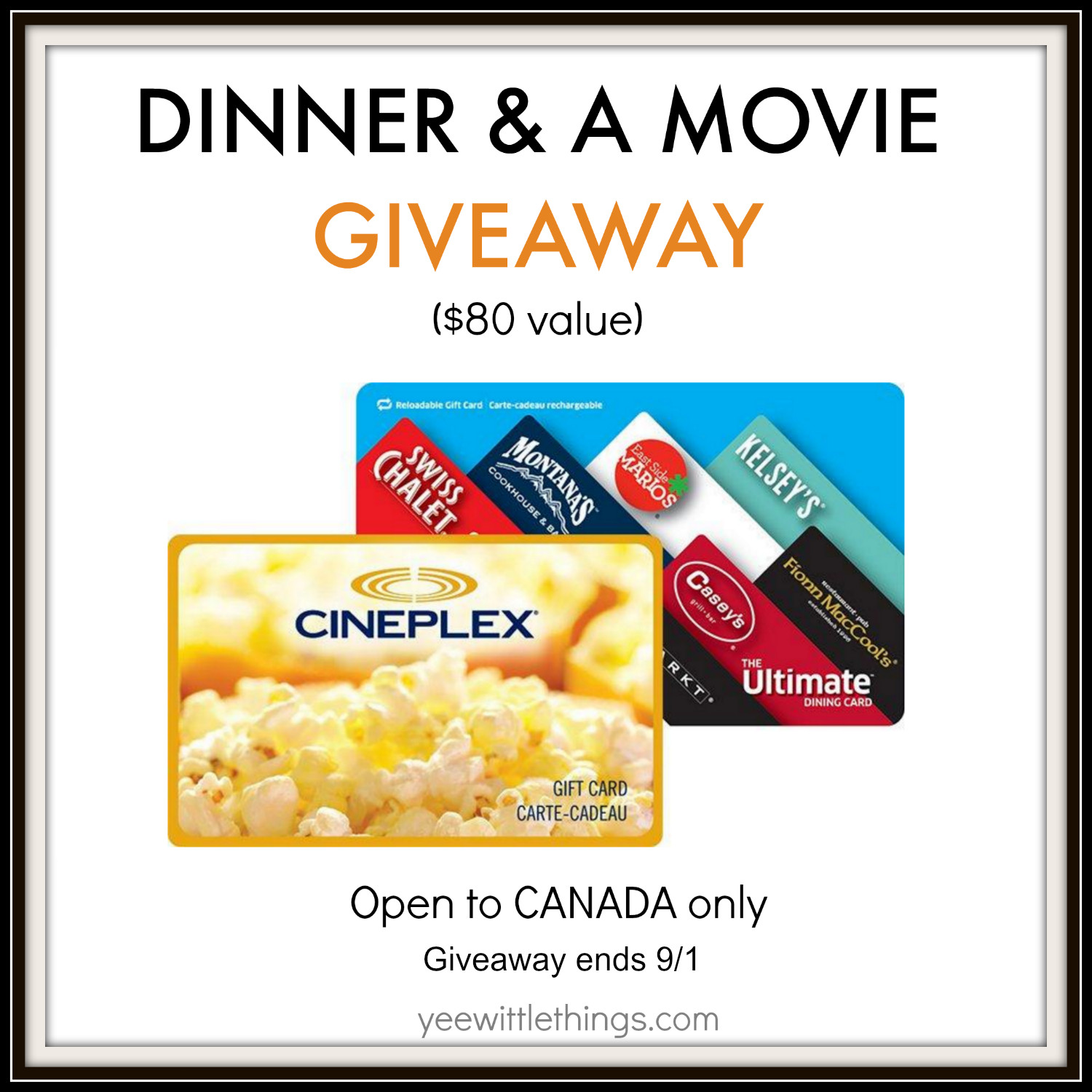 Dinner And Movie Gift Card
 Dinner & A Movie Prize Pack GIVEAWAY Yee Wittle Things