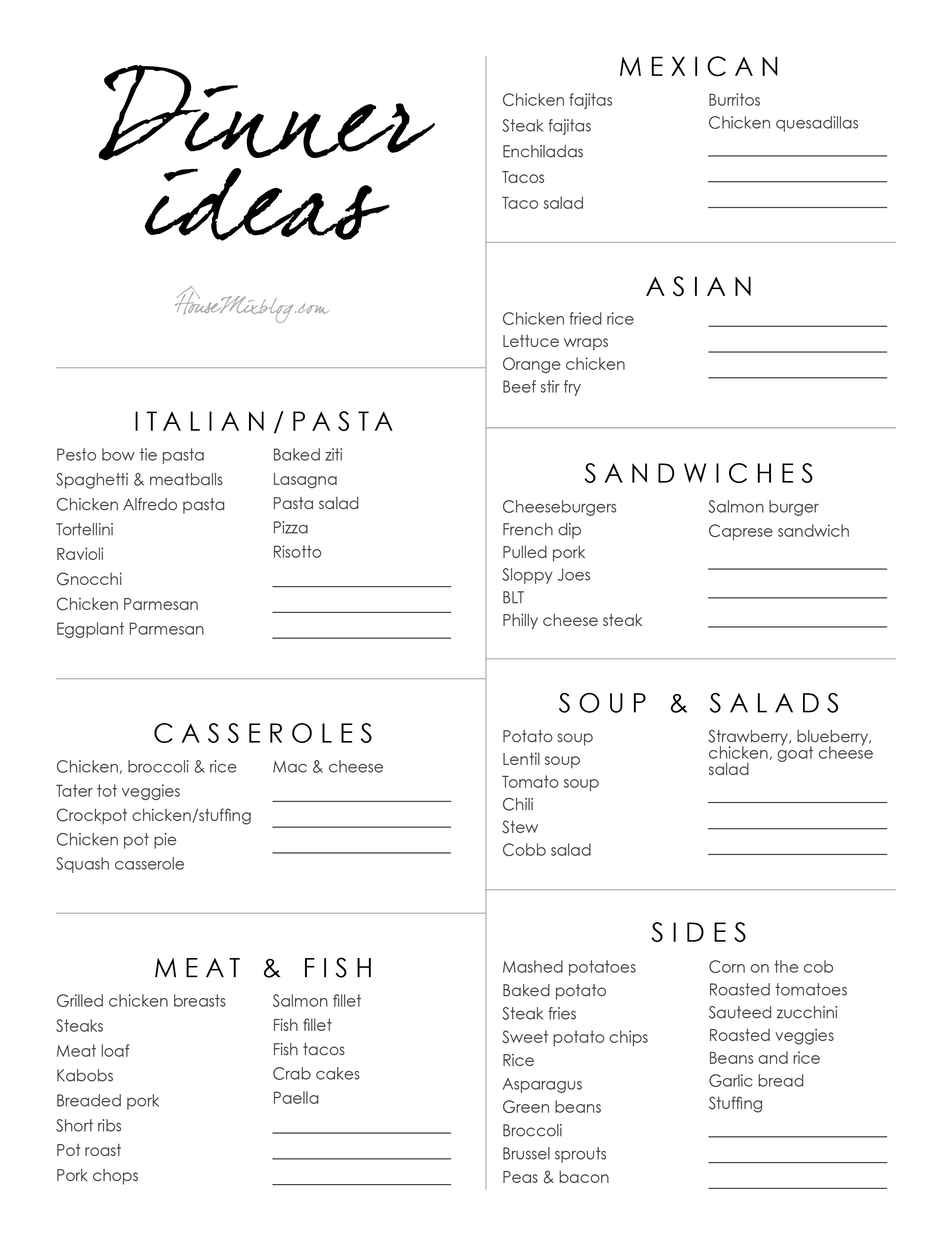 Dinner Food List
 My favorite easy peasy recipes