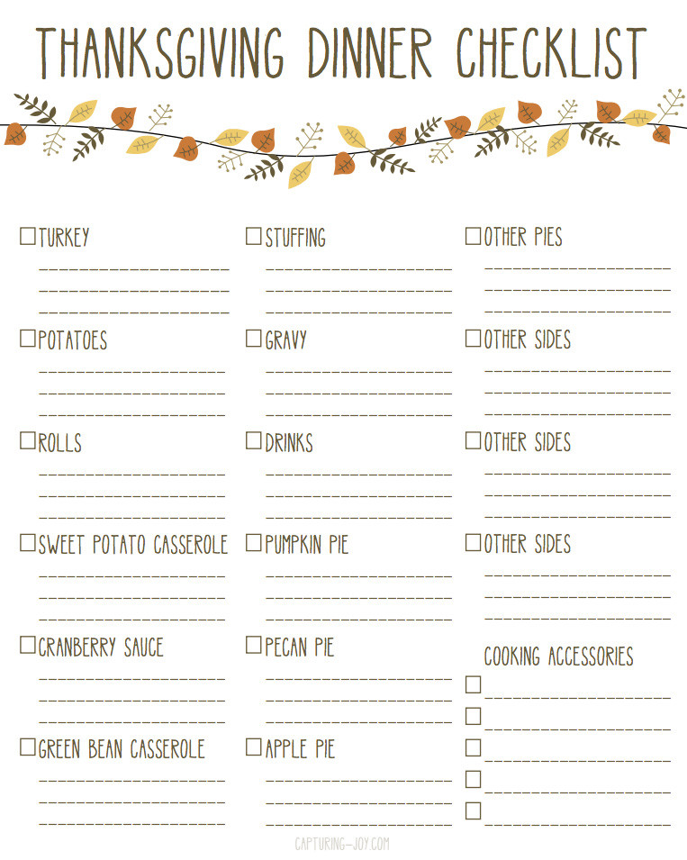 Dinner Food List
 Everything you Need for Thanksgiving Dinner with Printable