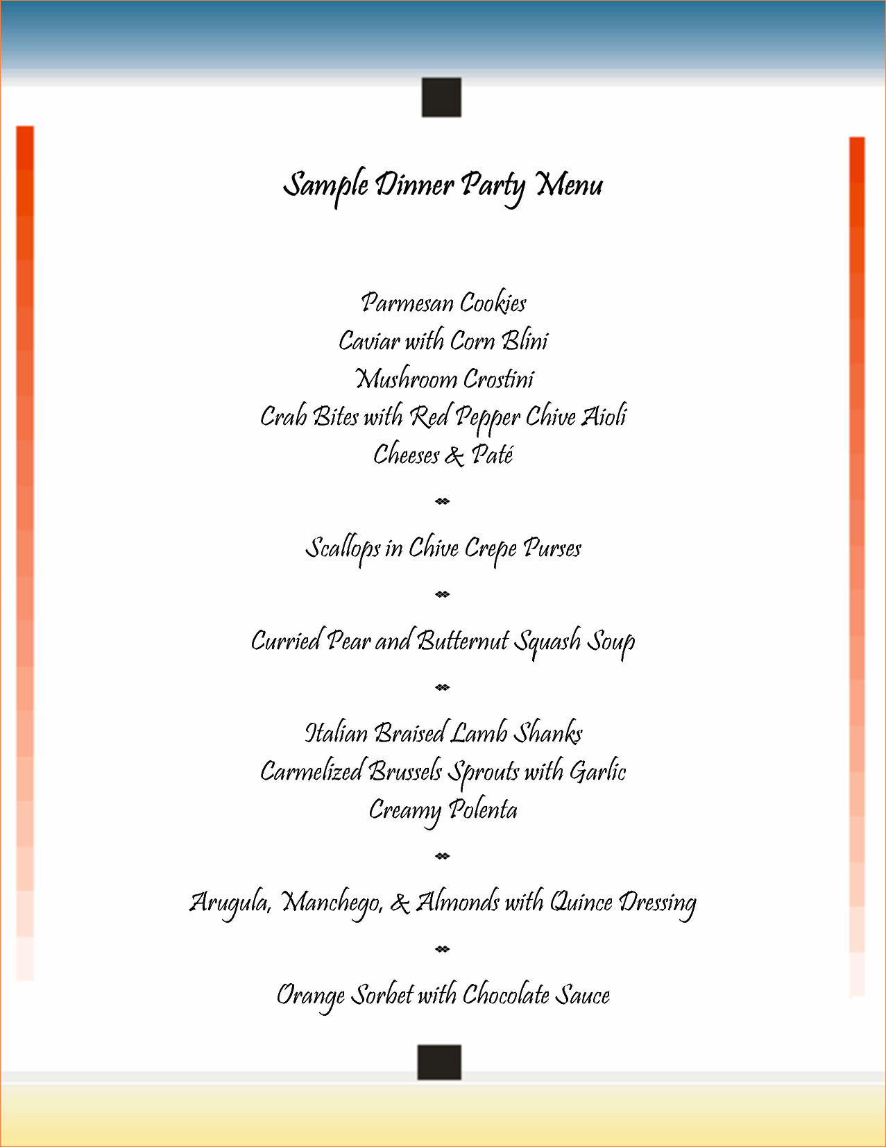 Dinner Party Menu For 6
 6 dinner party menu template
