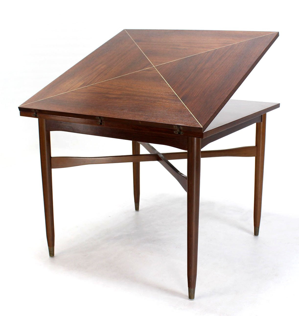 Dinner Table Game
 Walnut Top with Brass Inlay Mid Century Modern Expandable