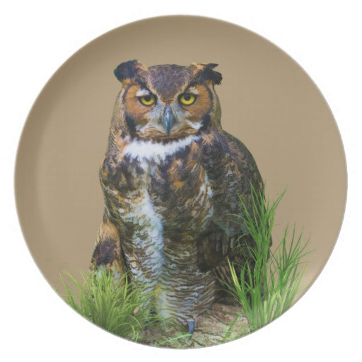 Dinner With An Owl
 Great Horned Owl Customizable Dinner Plate