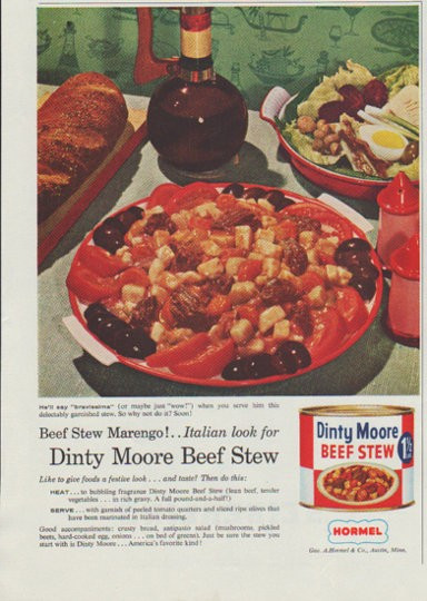 Dinty Moore Beef Stew Recipe
 1958 Dinty Moore Vintage Ad "Beef Stew Marengo"