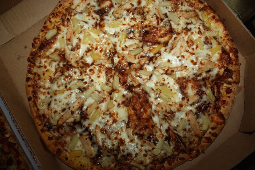 Dominos Bbq Chicken Pizza
 premium chicken and pineapple w bbq sauce Yelp