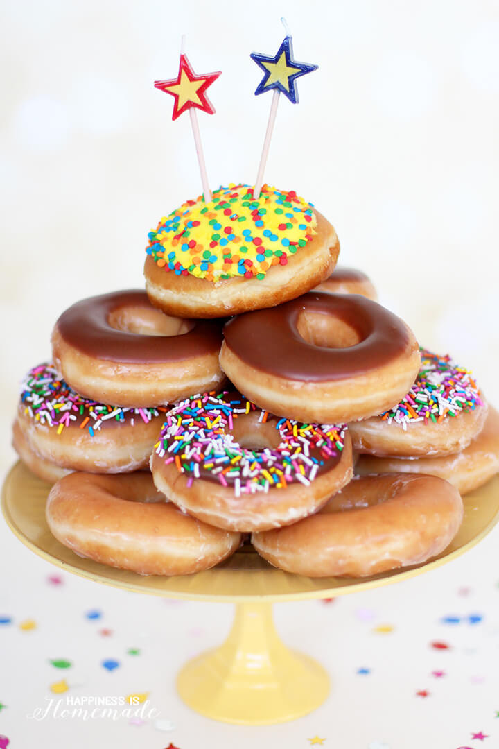 Donut Birthday Cake
 Krispy Kreme Donut Birthday Cake Happiness is Homemade