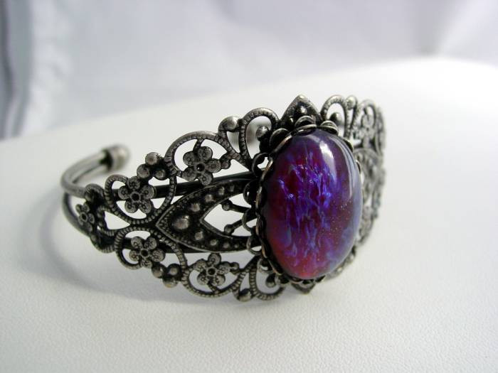 Dragon'S Breath Dessert
 Dragon s Breath Glass Fire Opal Filigree Cuff Bracelet