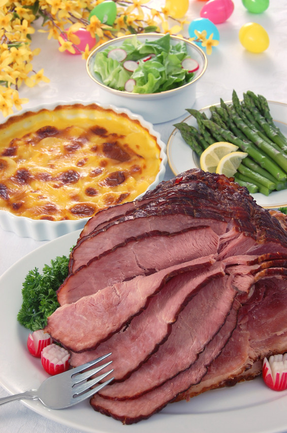 Easter Ham Dinner
 Bourbon Glazed Ham and Creamy Sweet Potato Gratin for