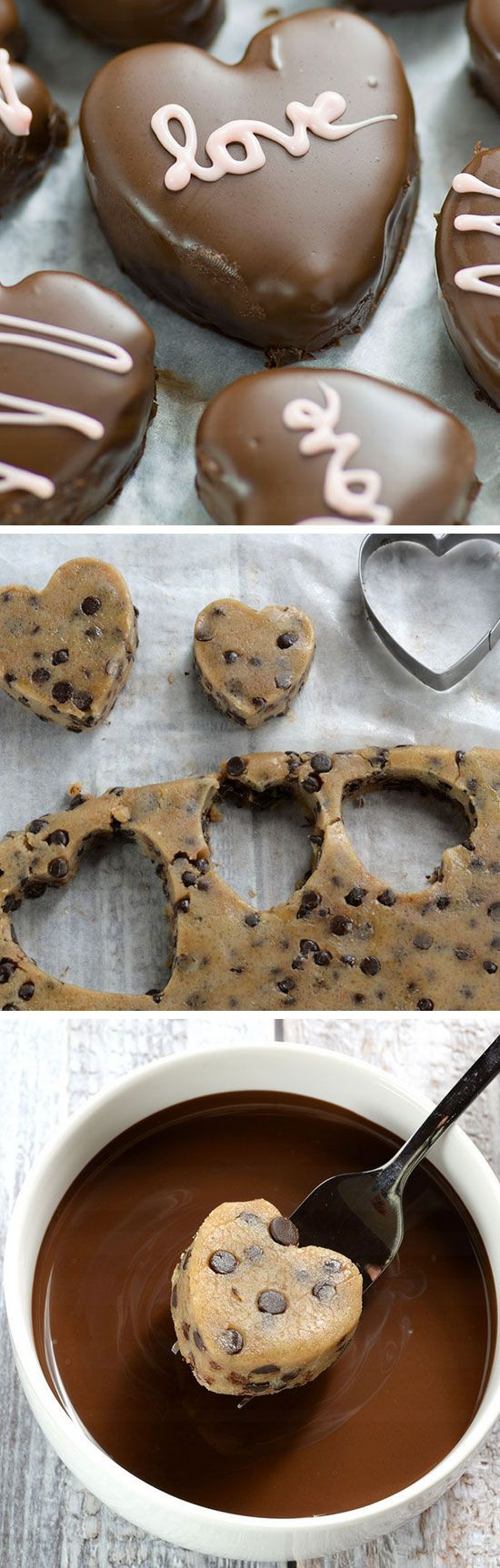 Easy Desserts With Chocolate Chips
 Chocolate Chip Cookie Dough Valentine’s Hearts