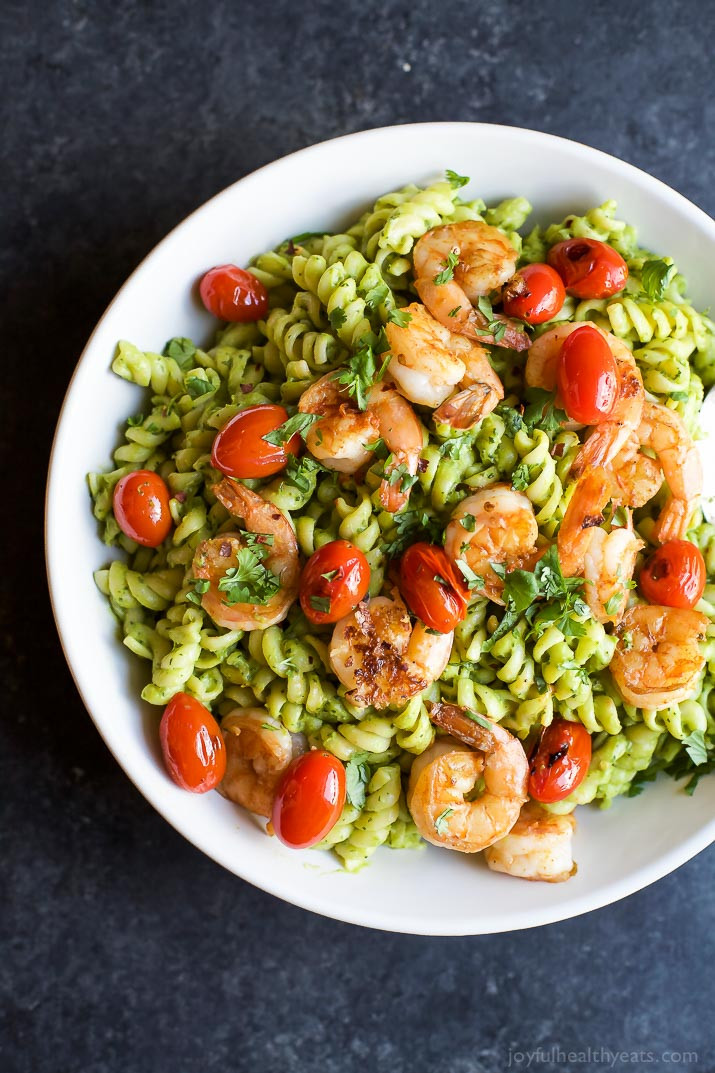 Easy Healthy Dinner Recipes
 Chimichurri Avocado Pasta with Pan Seared Shrimp Easy