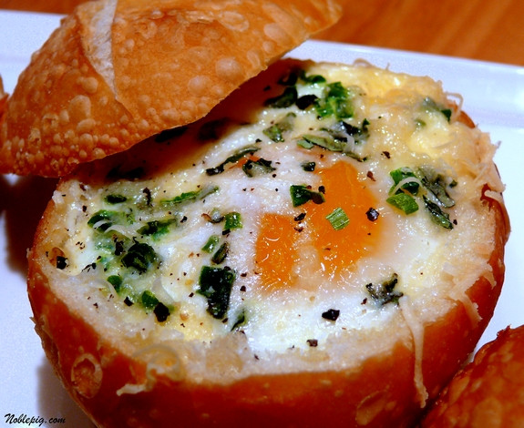 Egg In Bread
 Baked Eggs in Bread Bowls