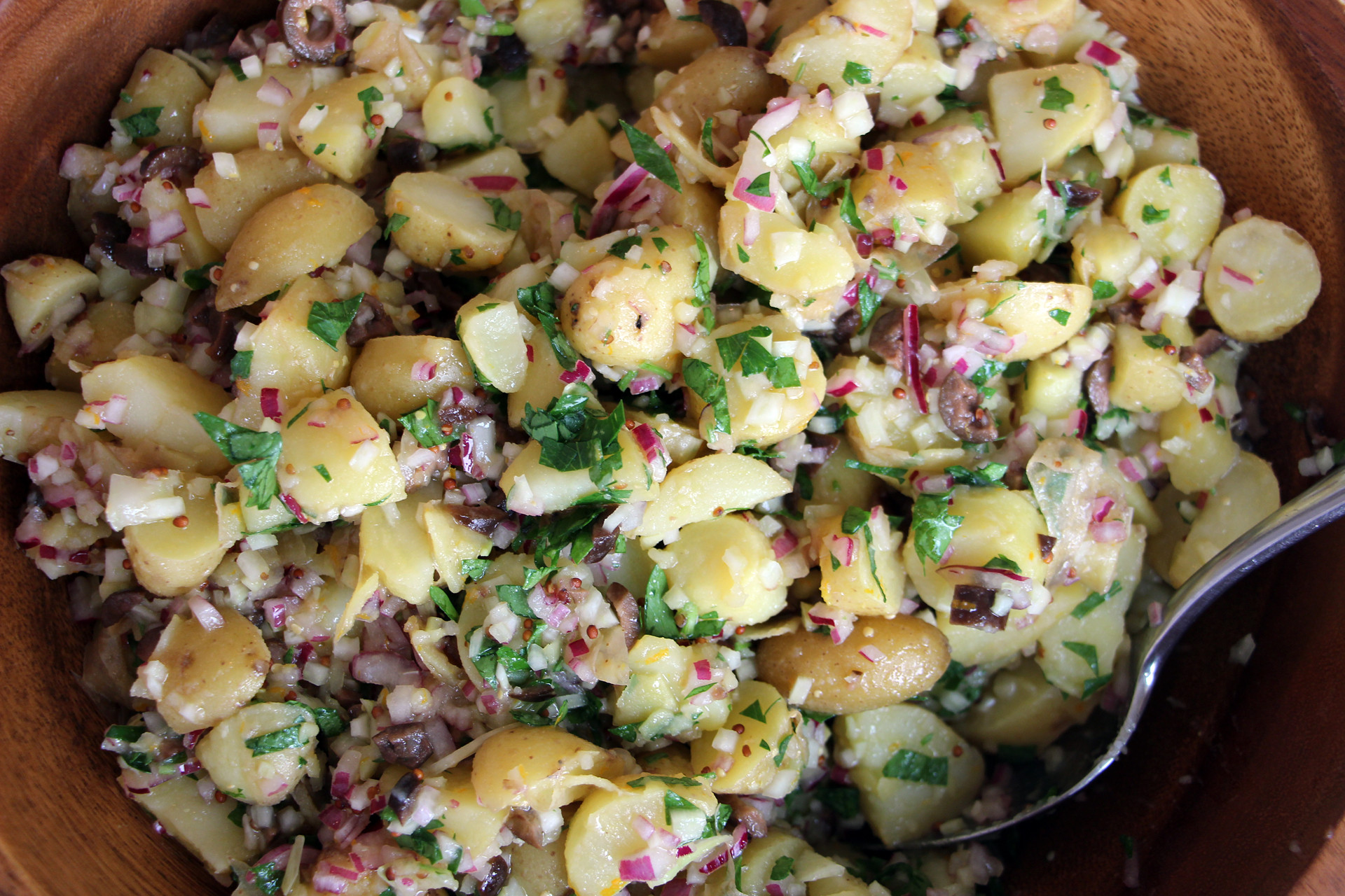 Fingerling Potato Salad
 Fingerling Potato Salad with Black Olives Orange Mustard