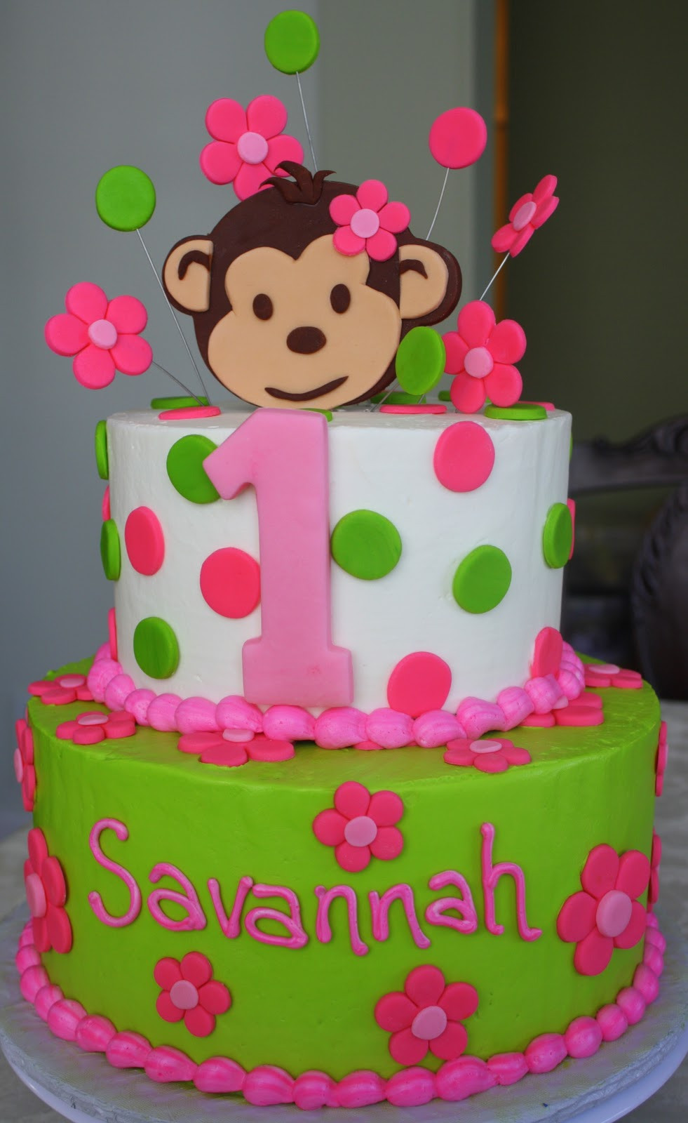 First Birthday Cake
 Claudine Pink Mod Monkey 1st Birthday