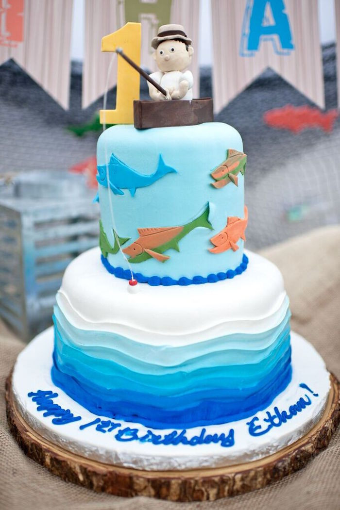 Fish Birthday Cake
 Kara s Party Ideas Colorful Gone Fishing Birthday Party