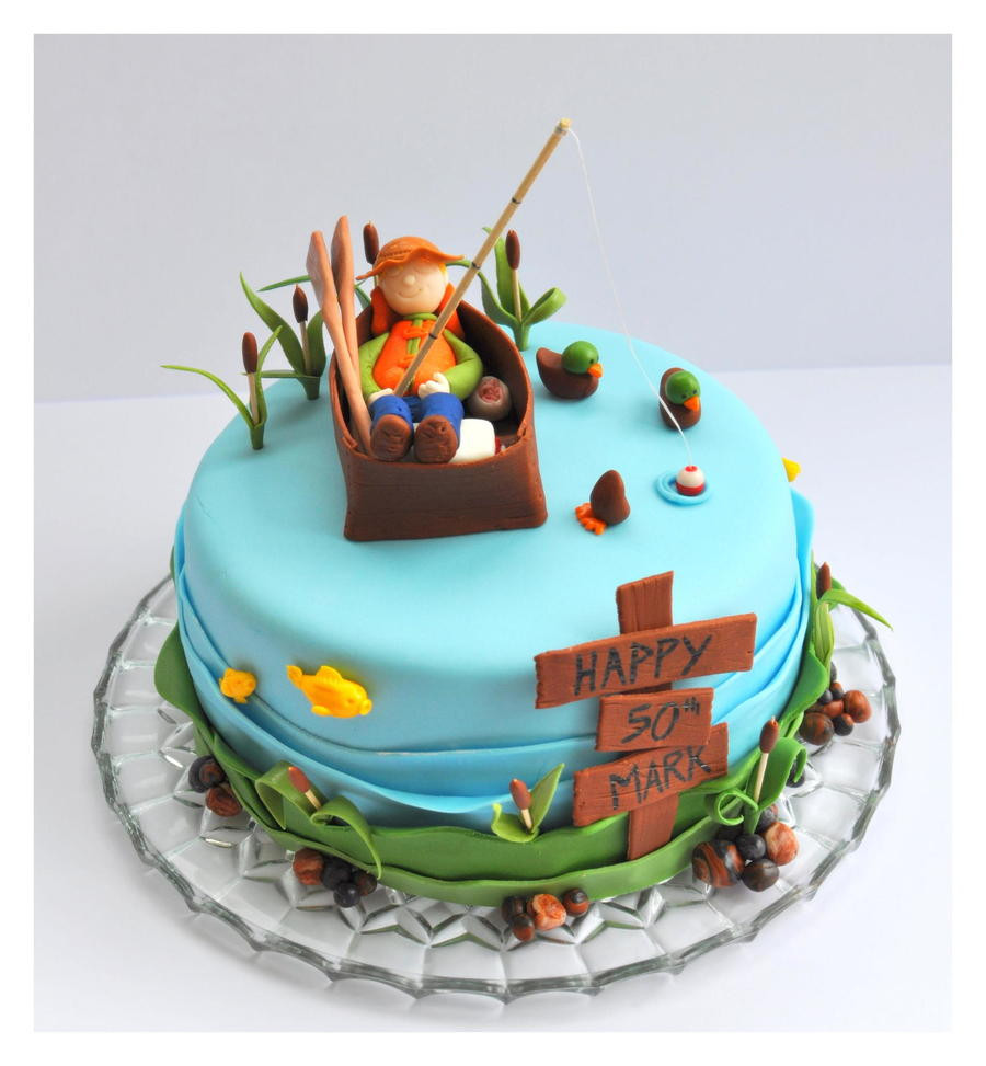 Fish Birthday Cake
 Fishing Cake With Fisherman Fish Ducks Cattails