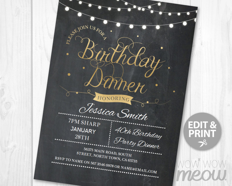 Free Birthday Dinner
 BIRTHDAY Dinner Party Invite INSTANT DOWNLOAD Any Age 30th