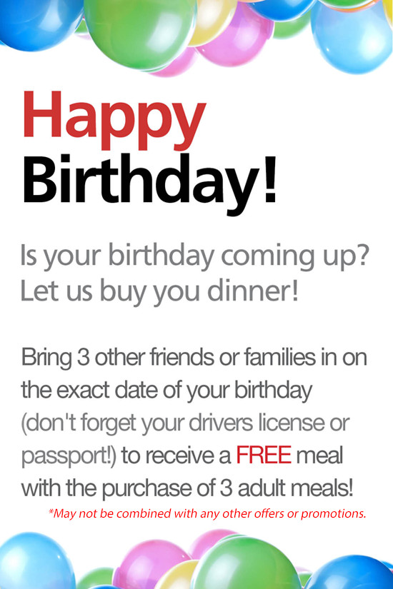 Free Birthday Dinner
 Bluefin Seattle