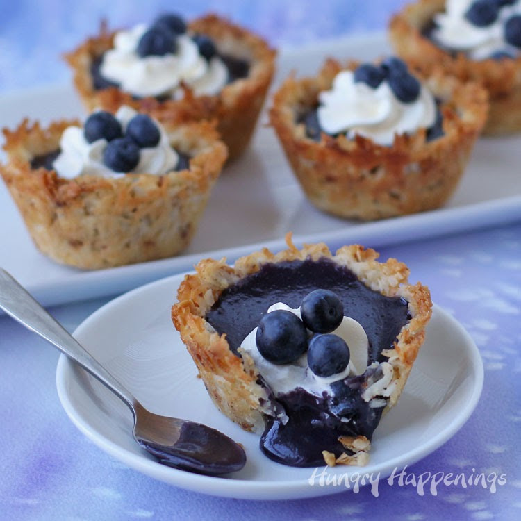 Fresh Blueberry Desserts
 Coconut Macaroon Cups filled with Fresh Blueberry Curd