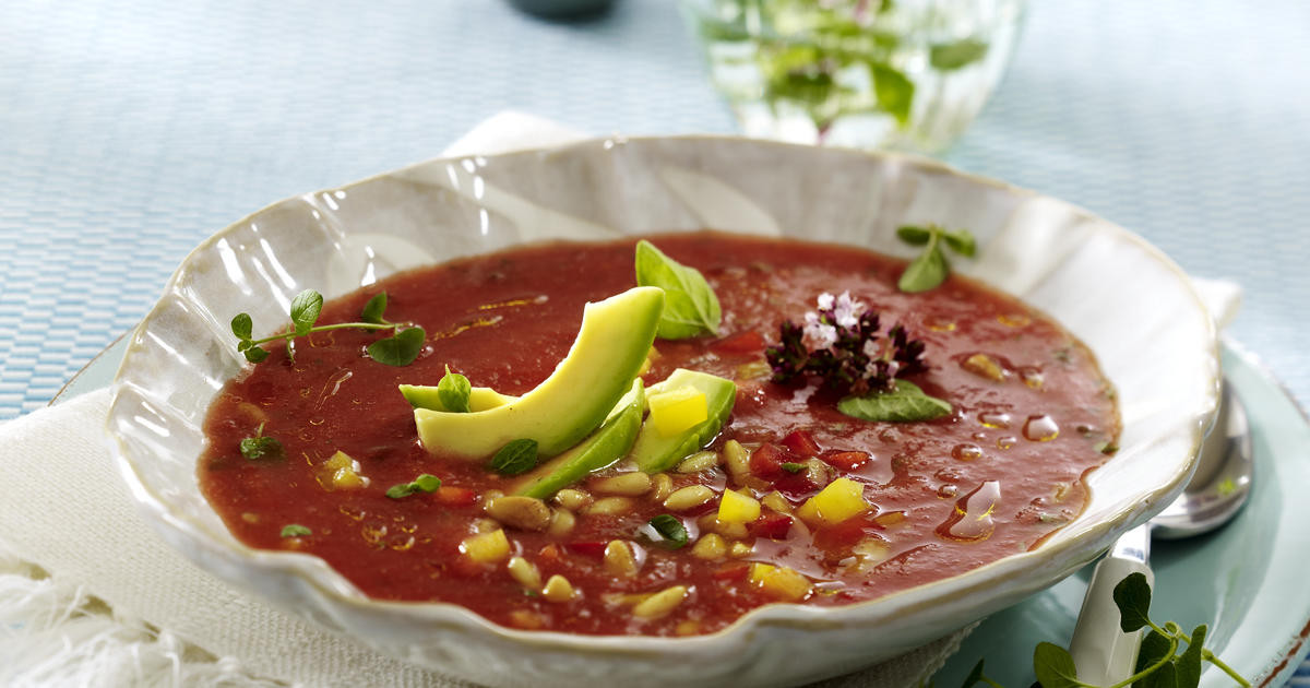 Fresh Tomato Soup Recipe
 Fresh Tomato Soup with Pine Nuts and Avocado