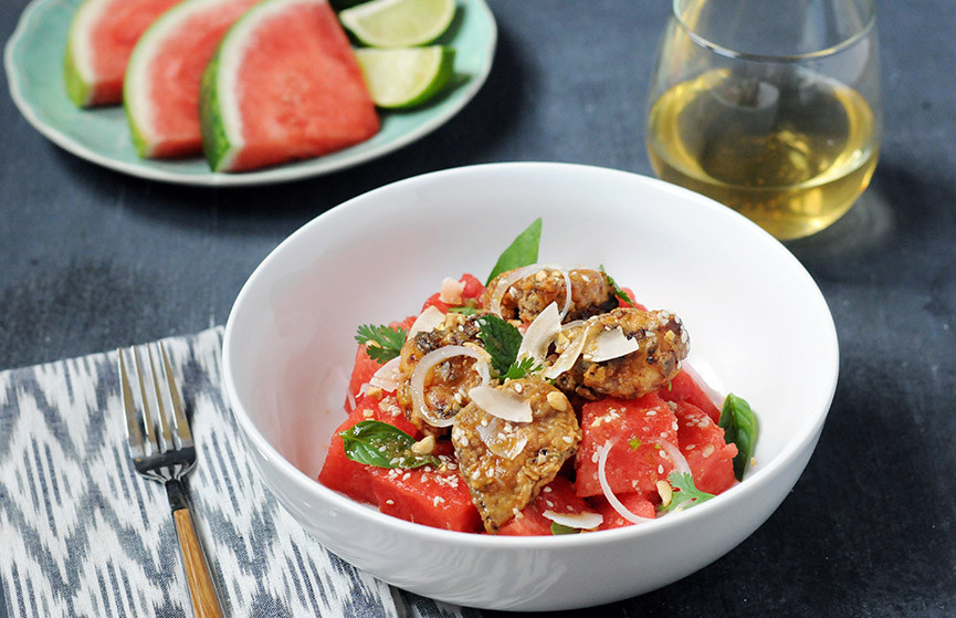 Fried Chicken And Watermelon
 Fried Chicken & Watermelon Salad with Vietnamese Style