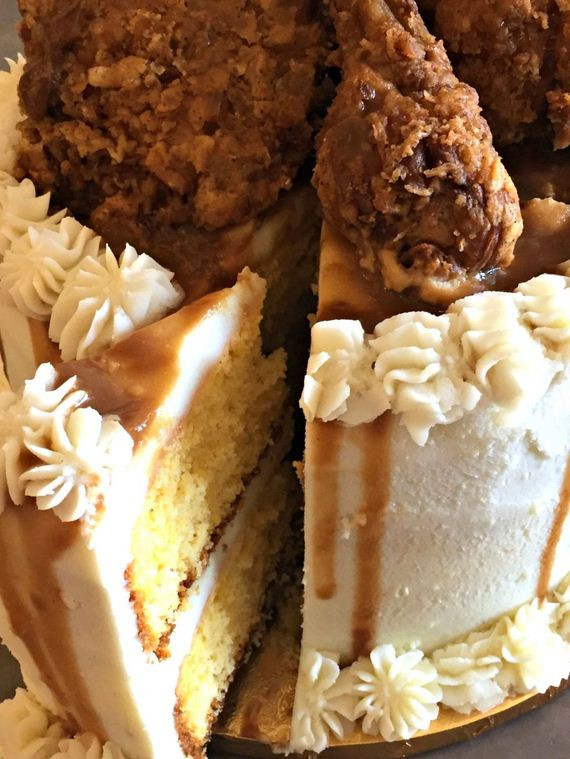 Fried Chicken Cake
 Someone Made Cornbread Fired Chicken Cake…I Need This in