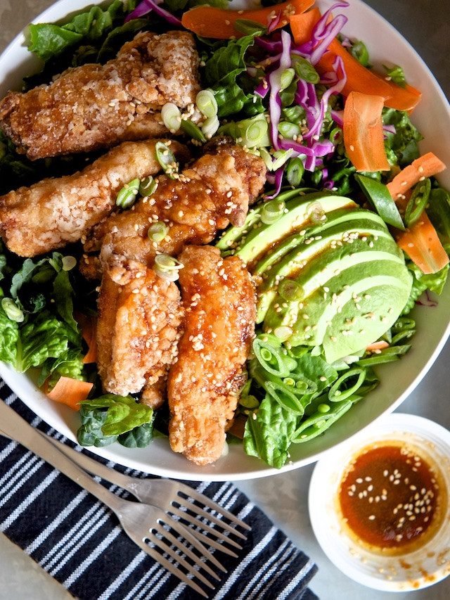 Fried Chicken Salad
 Japanese Fried Chicken Salad with Sesame Soy Dressing