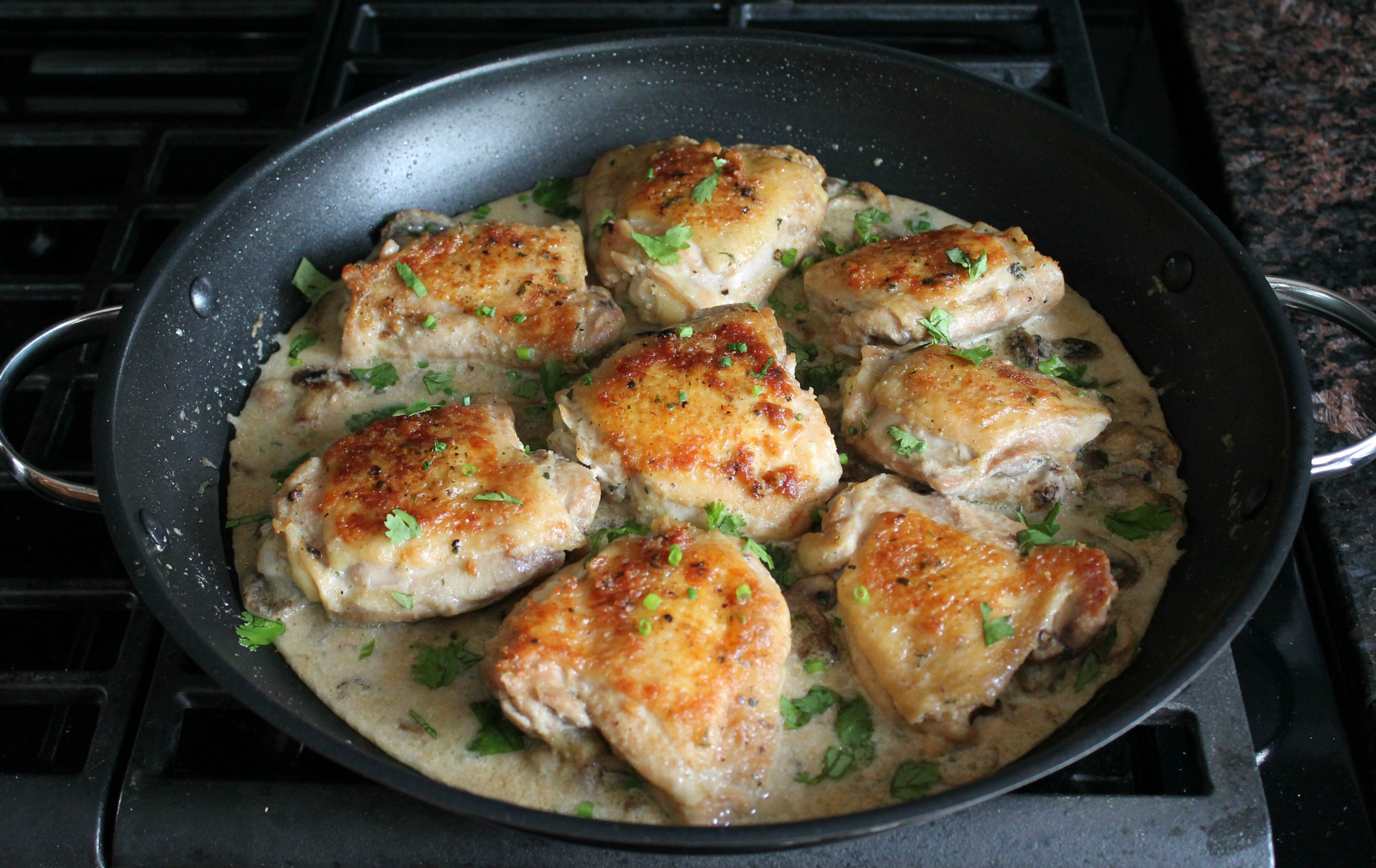 Fried Chicken Thighs
 Pan Fried Chicken Thighs in Mushroom Sauce Spanglish Spoon