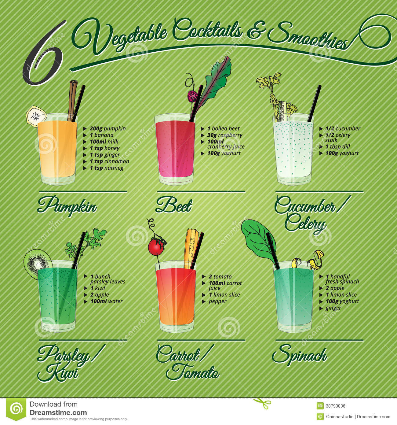 Fruit And Veg Smoothies Recipes
 Six Fresh Ve able Cocktails & Smoothies Stock Vector