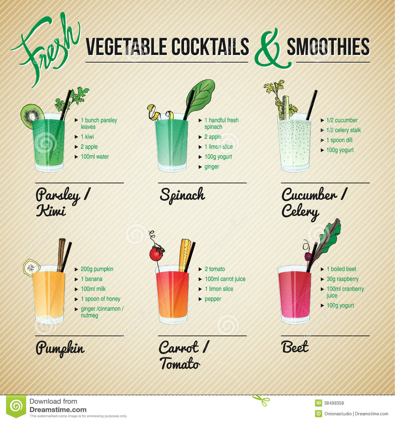 Fruit And Vegetable Smoothie Recipes
 Fresh Ve ables Cocktails And Smoothies Stock Vector