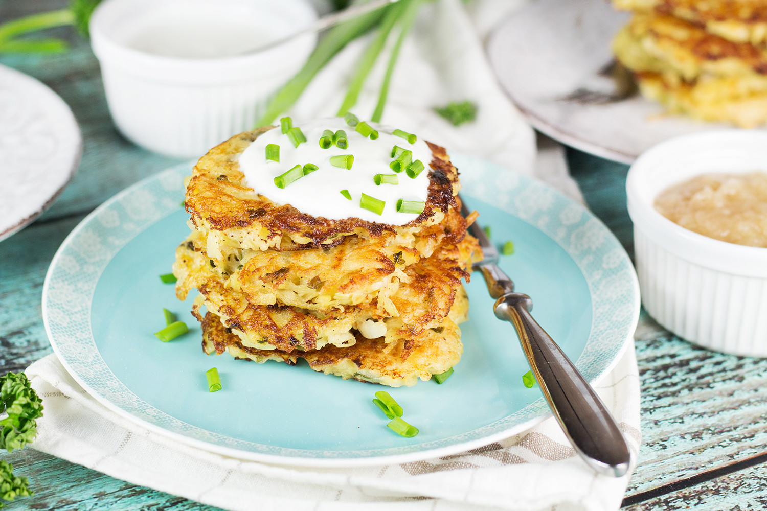 German Potato Pancakes
 German Potato Pancakes Kartoffelpuffer w Two Toppings