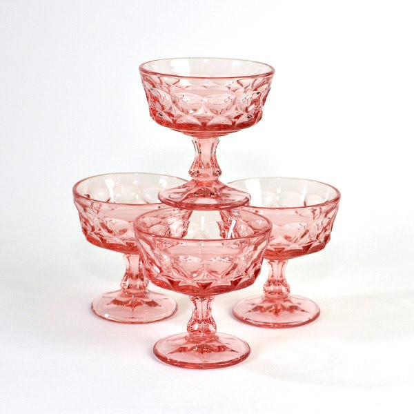Glass Dessert Cups
 Pink Glass Goblet Set Cups or Dessert Sundae Bowls