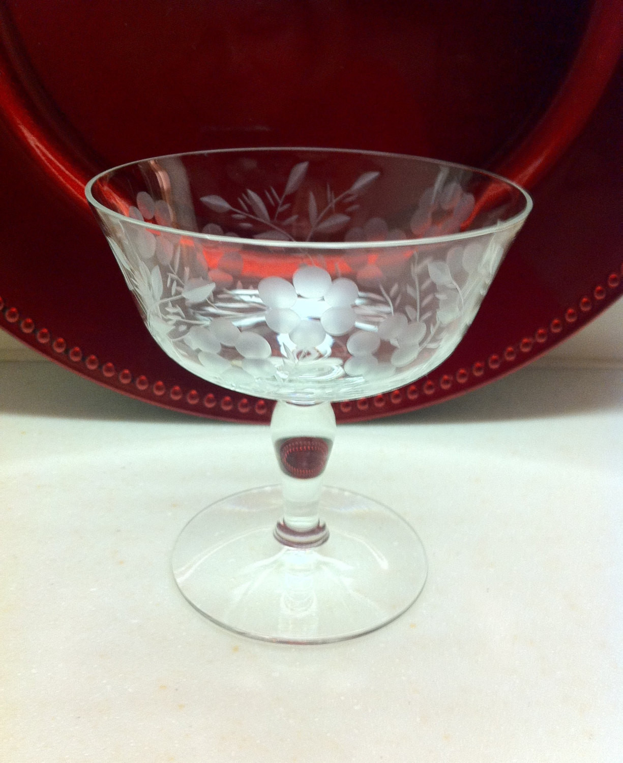 Glass Dessert Cups
 Vintage Etched Crystal Wine Glasses and Dessert Cups Set of 2