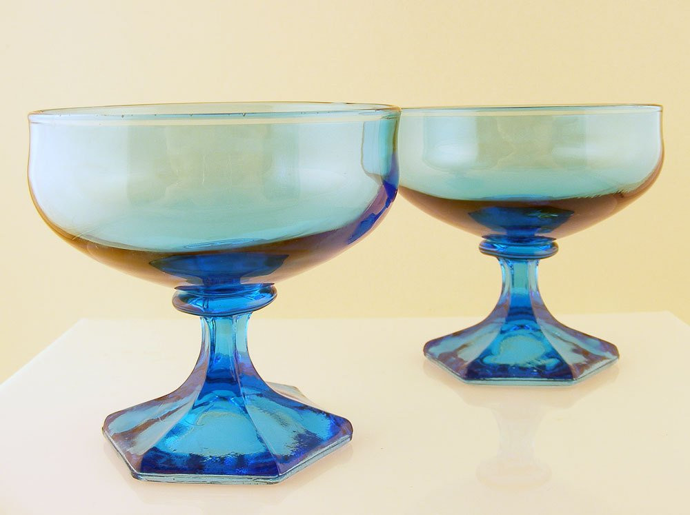 Glass Dessert Cups
 Vintage Teal Glass Pedestal Dessert Cups Champagne Glasses