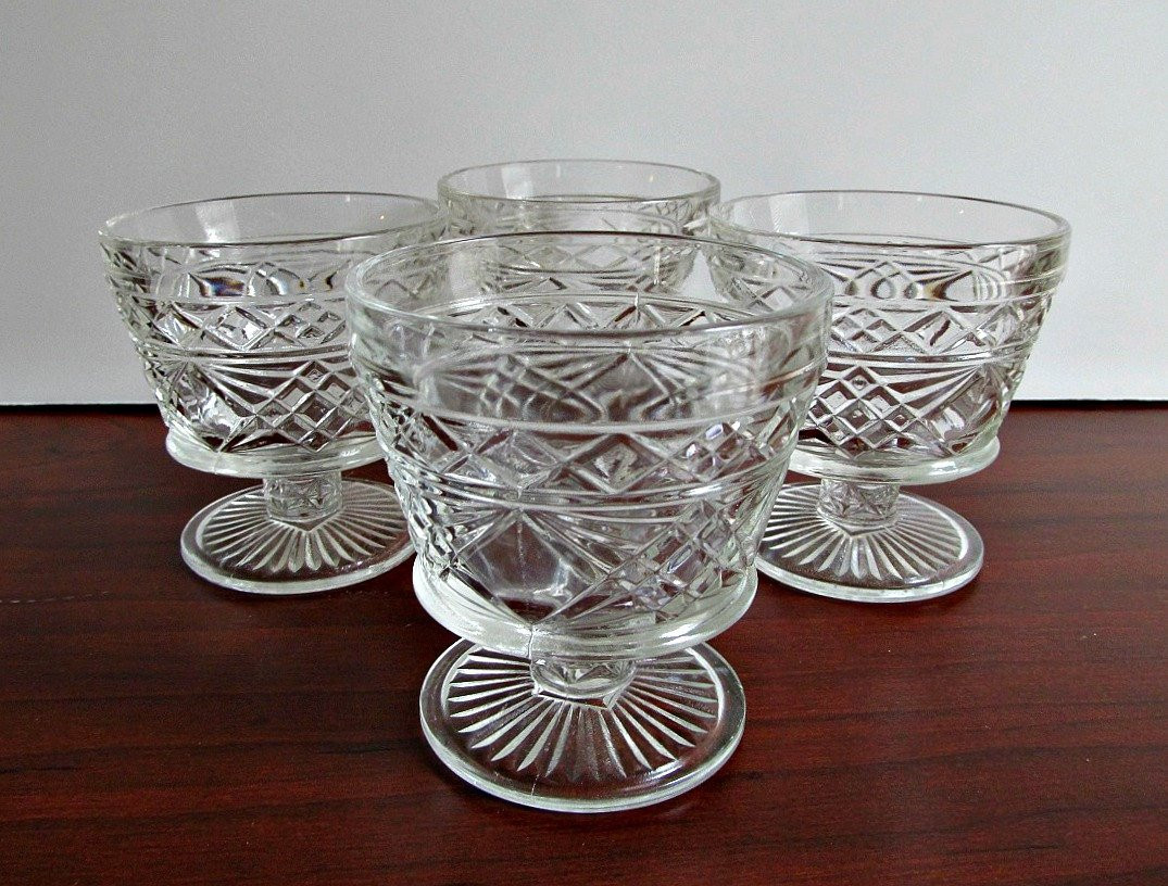 Glass Dessert Cups
 Hazel Atlas Glass Dessert Cups Vintage Pressed Glass