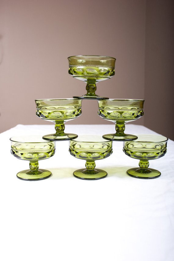 Glass Dessert Cups
 Vintage Green Glass Dessert Cups Set of 6 by