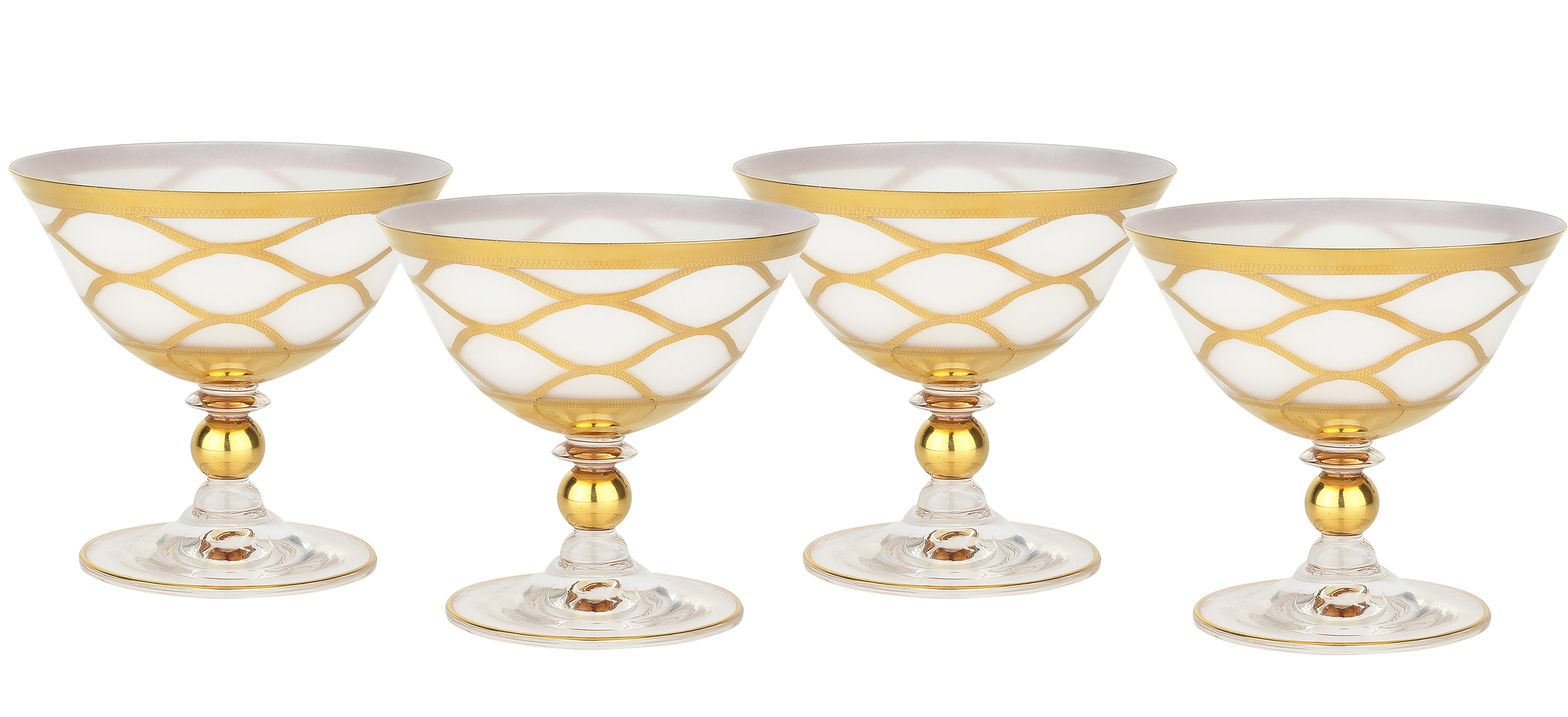Glass Dessert Cups
 Set of 4 Milk Glass Dessert Cups with 24K Gold Design