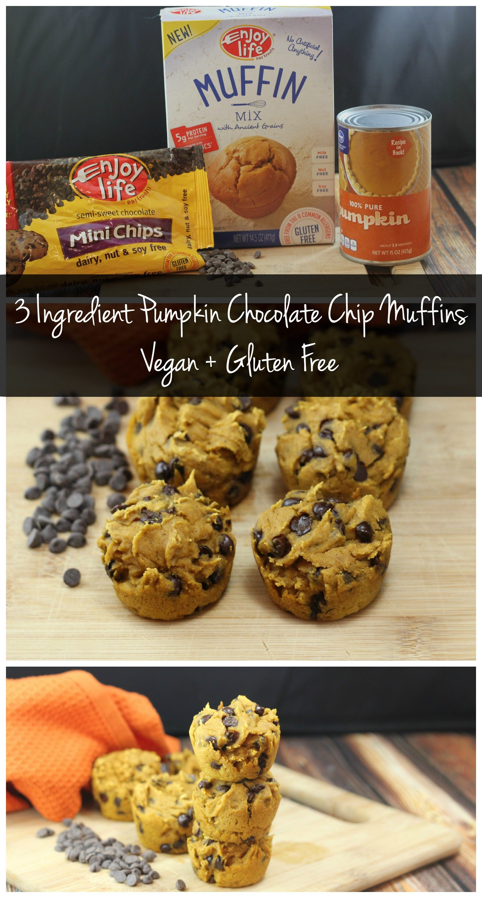 Gluten Free Chocolate Chip Muffins
 3 Ingre nt Chocolate Chip Pumpkin Muffins [Vegan