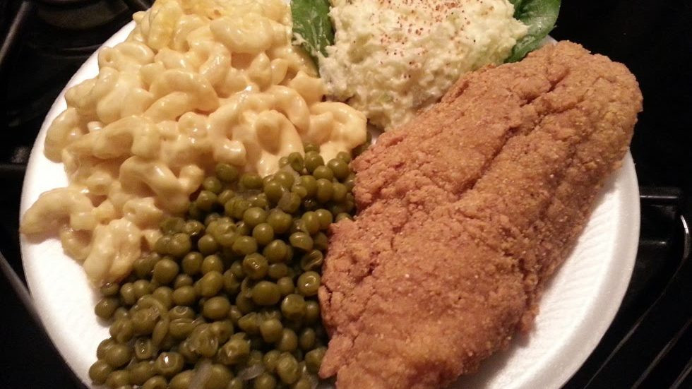 Gofundme Potato Salad
 How to make Fried Catfish Baked Macaroni Green Peas and