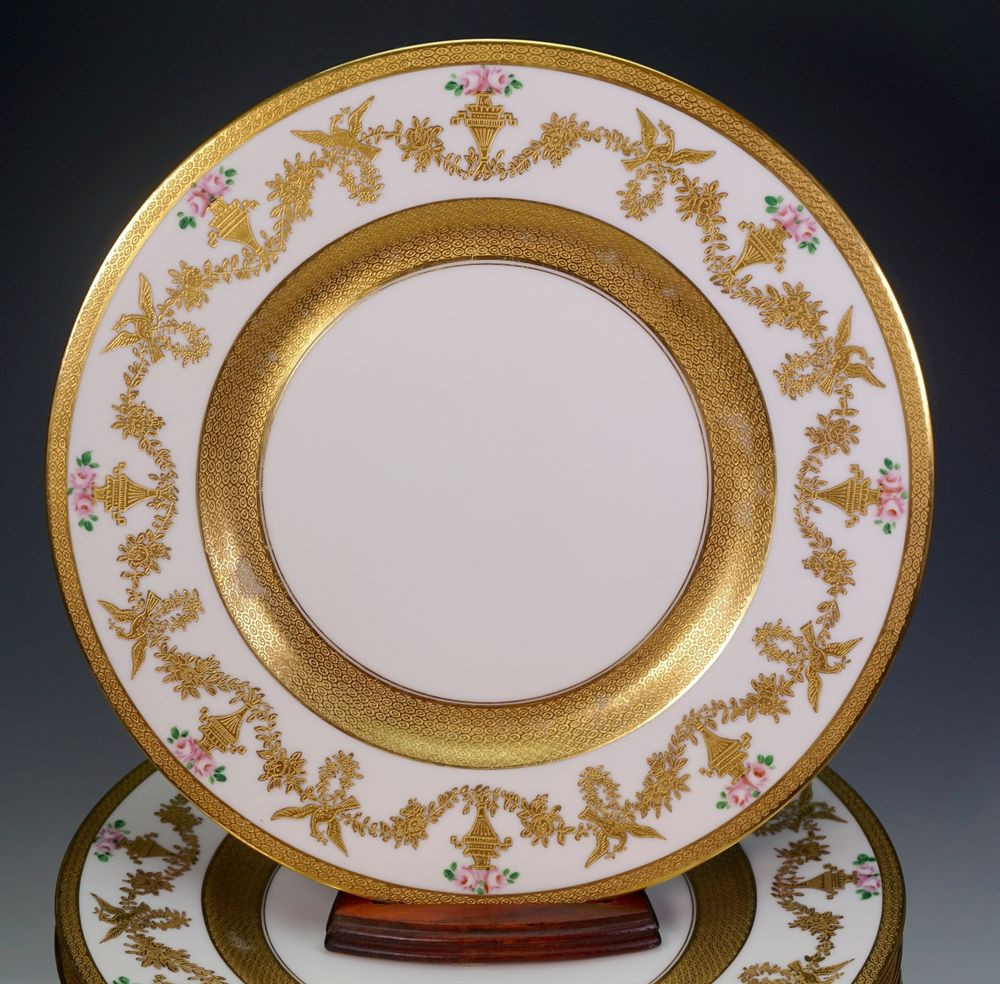 Gold Dinner Ware
 12 Hutschenreuther China Gold Encrusted Hand Painted Roses