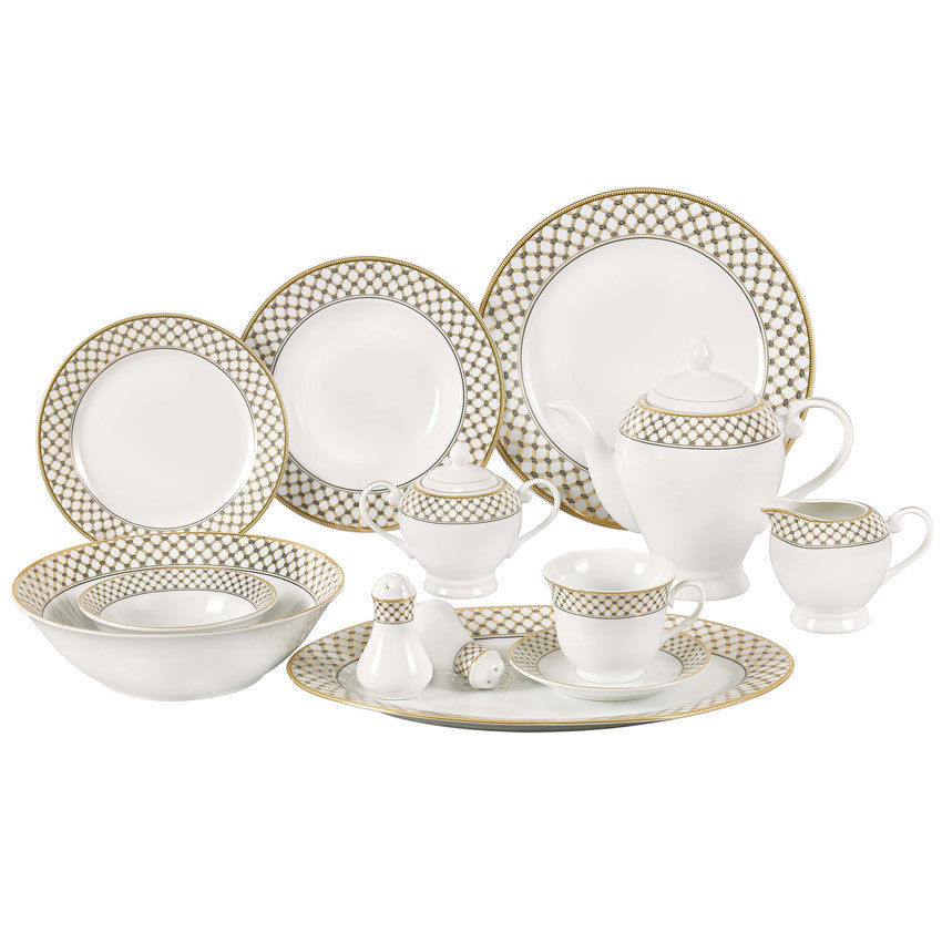 Gold Dinner Ware
 Annabelle 57 Piece Porcelain Dinnerware Set for 8 Gold and