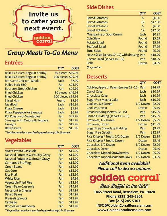 Golden Corral Dinner Menu
 Golden Corral Menu and Prices 2018 RestaurantFoodMenu