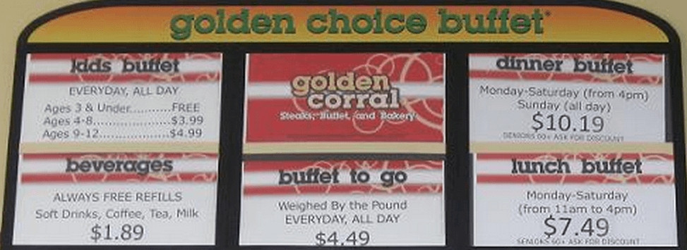 Golden Corral Dinner Menu
 Golden Corral Lunch MenuMenu World