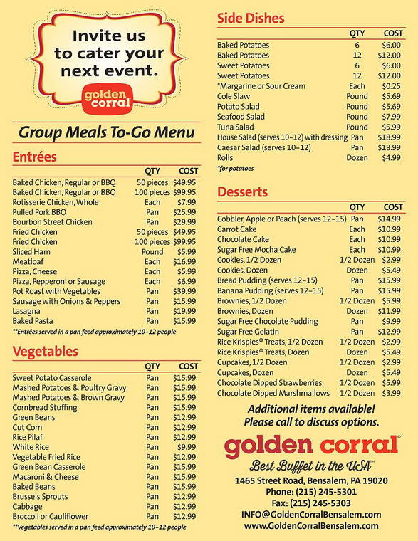 Golden Corral Dinner Price
 Golden Corral Menu and Prices 2018 RestaurantFoodMenu