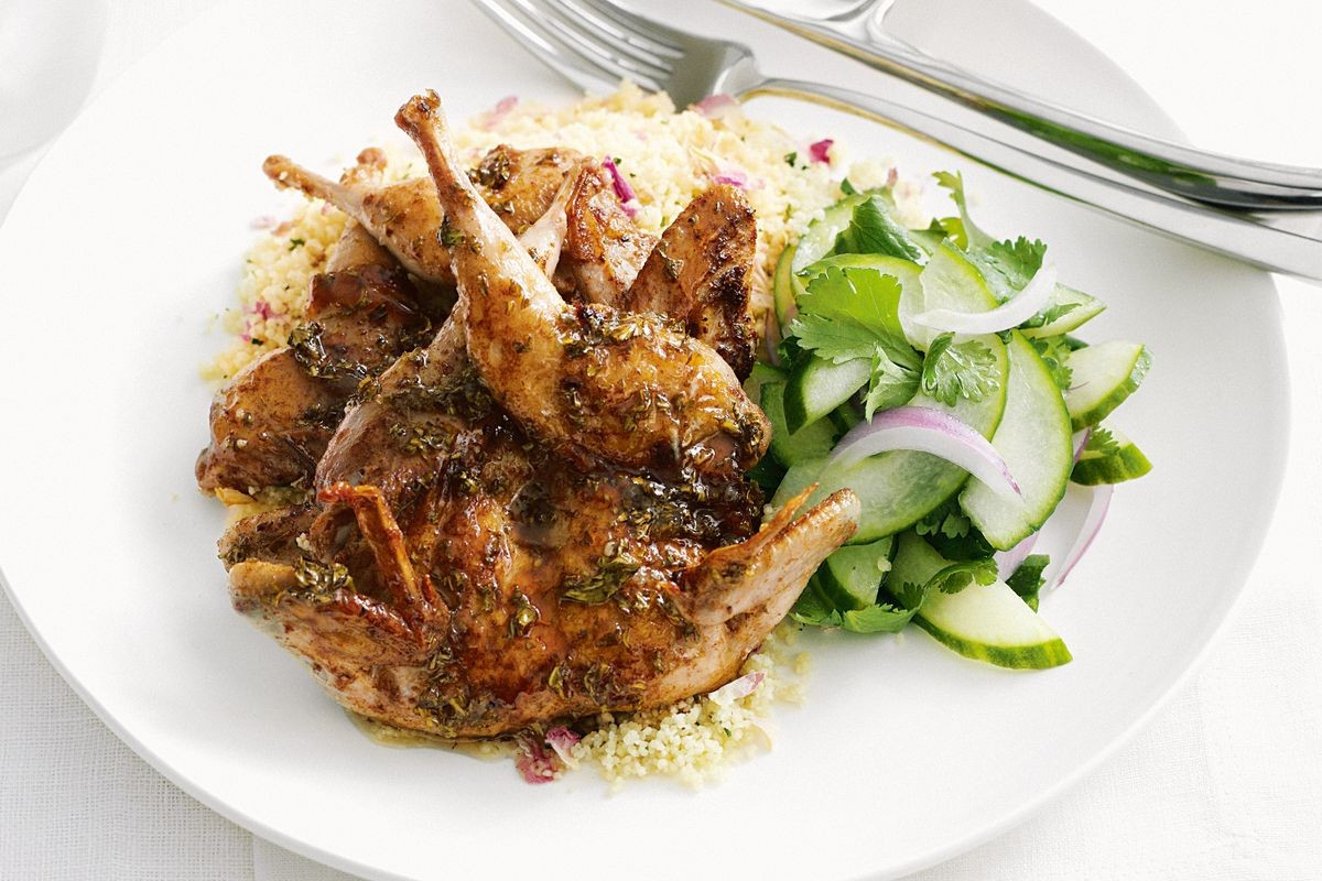 Gourmet Dinner Recipes
 Moroccan quail with rose petal sauce and cucumber relish