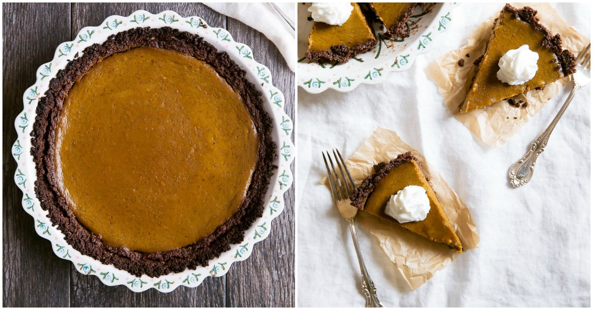 Graham Cracker Crust Pumpkin Pie
 Healthy Pumpkin Pie with Chocolate Graham Cracker Crust