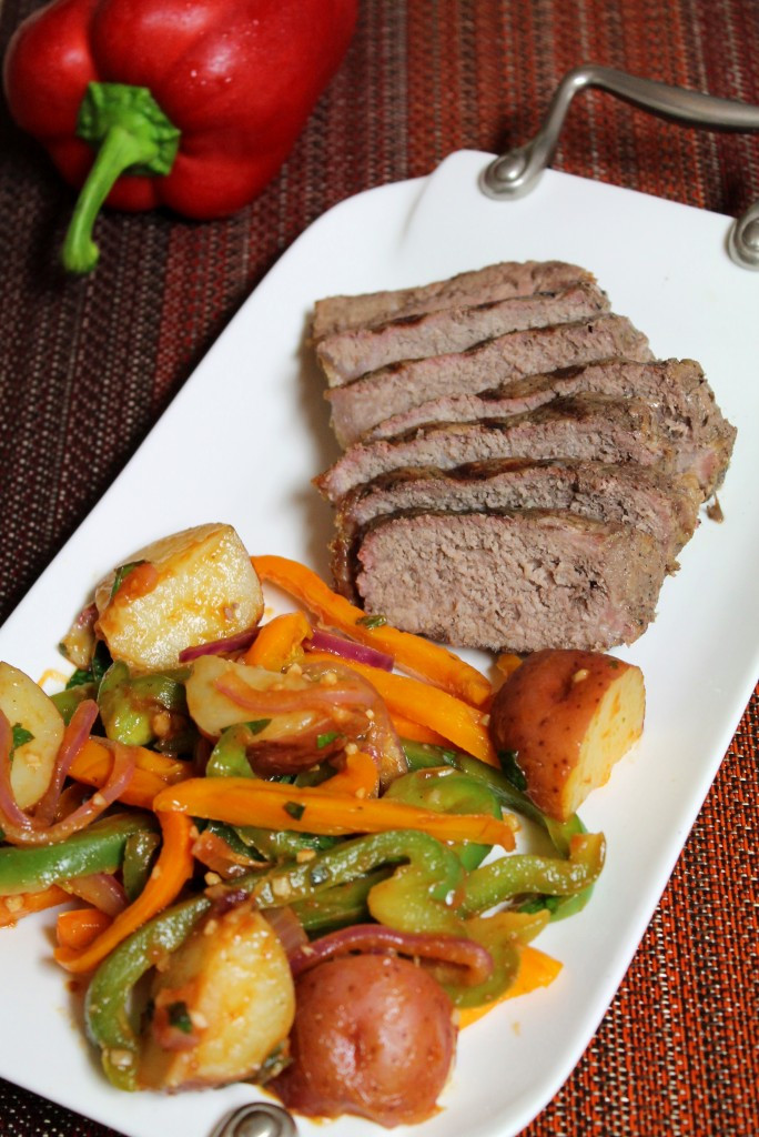 Great Steak And Potato
 Grilled Steak with Peppers and Potatoes