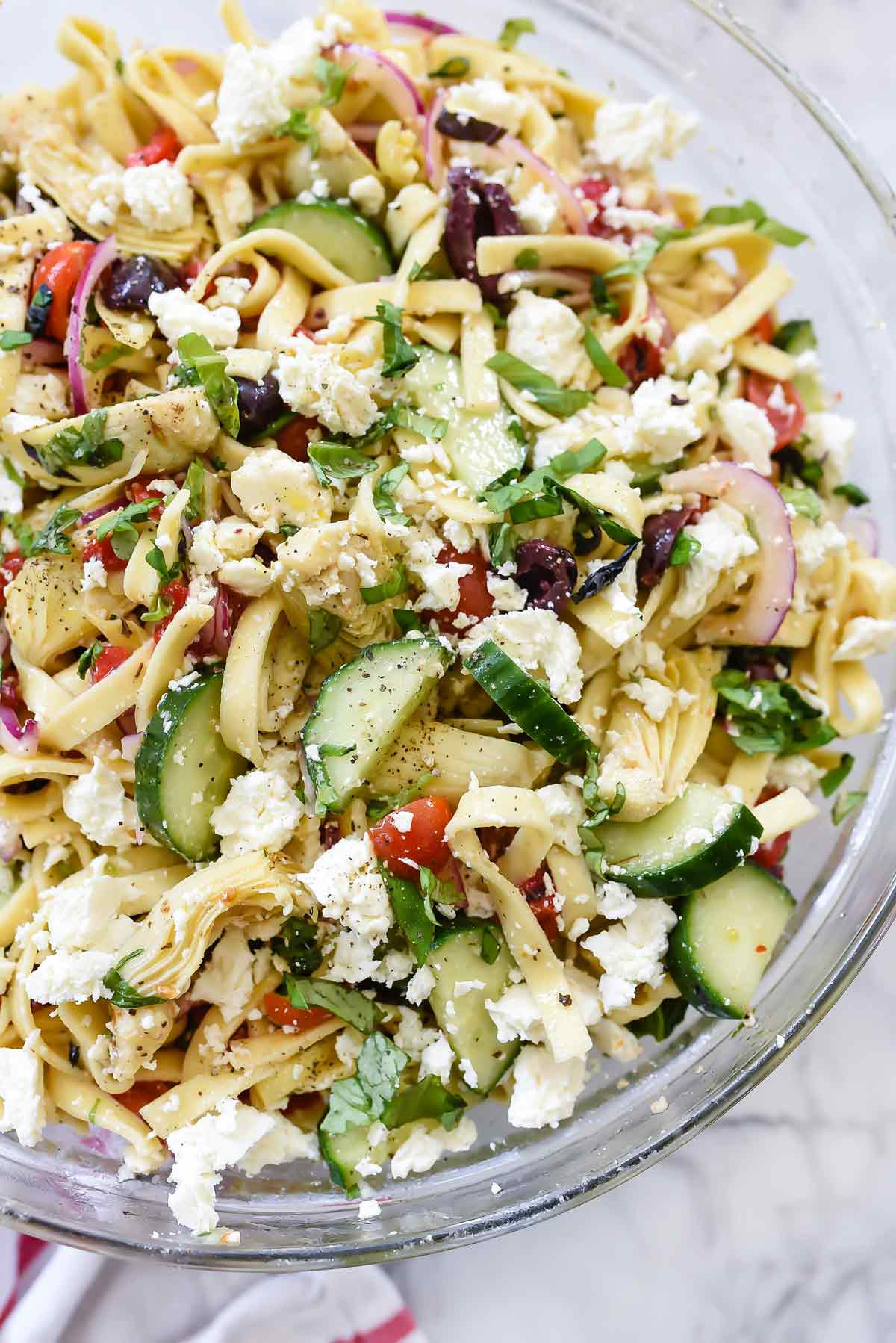 Greek Pasta Salad
 Greek Pasta Salad with Cucumbers & Artichoke Hearts