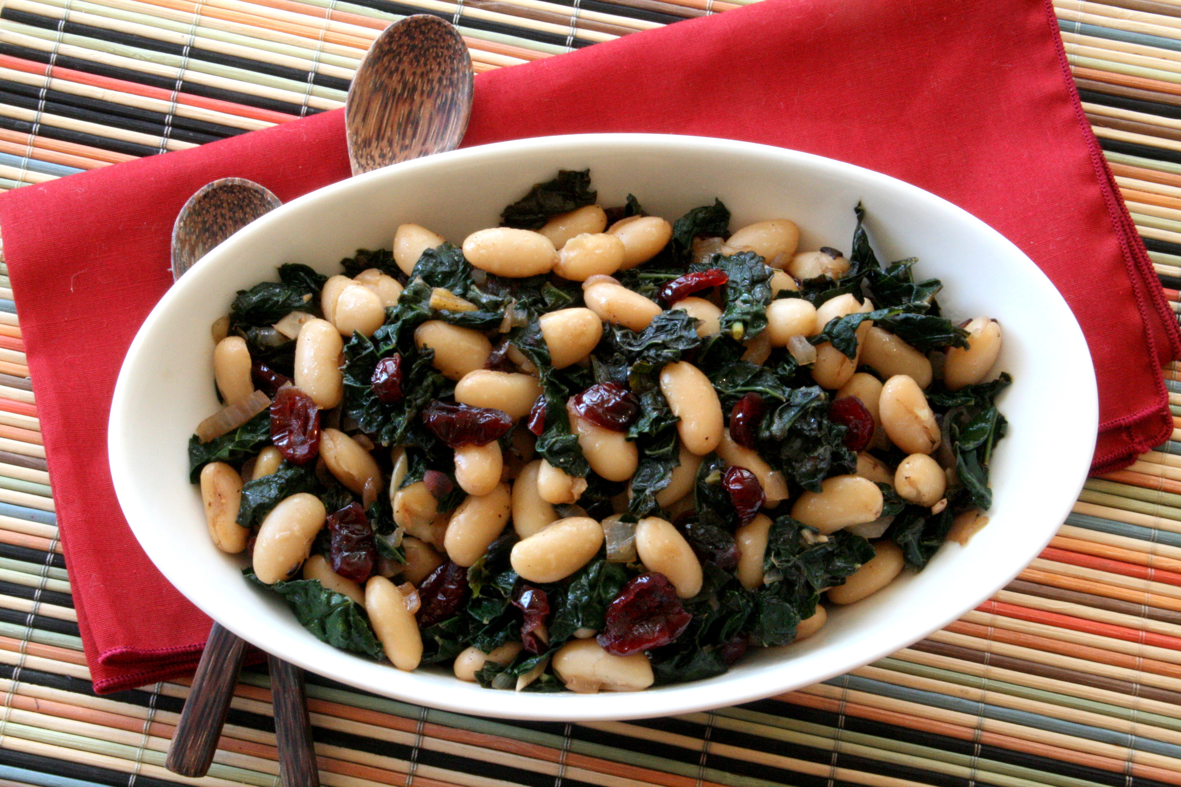 Greens And Beans
 Beans and Greens with Shallots Black Garlic and Cranberries
